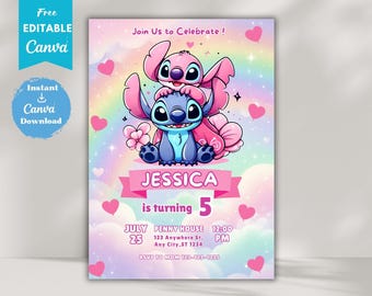 Lilo & Stitch Birthday Invitation, Editable Canva Template, Kids Party Invite (Digital Download)