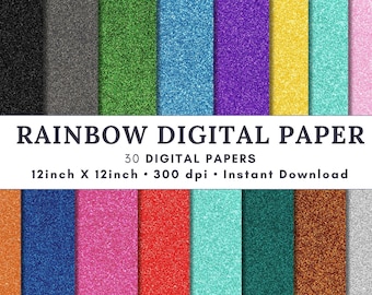 Papel digital con purpurina 100%, papel JPEG con purpurina para uso comercial, papeles digitales con purpurina arcoíris para agendas y álbumes de recortes, papeles brillantes.