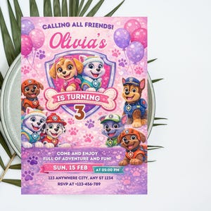 Editable Paw-ty Birthday Invitation Template, Kids Party Invitation, Puppy Patrol Pup Boys & Girls birthday Digital download