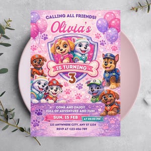 Editable Paw-ty Birthday Invitation Template, Kids Party Invitation, Puppy Patrol Pup Boys & Girls birthday Digital download