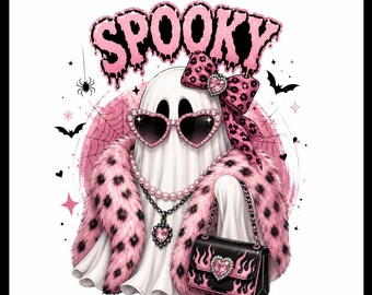 Fantasma glamuroso PNG / Fantasma preppy PNG / Diseño brillante / Diseños de Halloween / Boujee PNG / Estampado de leopardo PNG / Gráfico de fantasma / Gráfico espeluznante