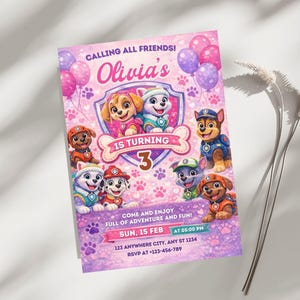 Editable Paw-ty Birthday Invitation Template, Kids Party Invitation, Puppy Patrol Pup Boys & Girls birthday Digital download