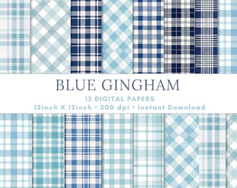 Papel digital sin costuras con estampado de cuadros azules para niños, archivos JPEG, fondo imprimible para álbumes de recortes, decoración infantil, manualidades para niñas.