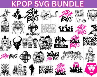 50 Huntrix Kpop Demon Hunters PNG SVG, diseño de camiseta de grupo Kpop Idol, Saja Boys Girls Bands Png, fans de Huntrix, descarga digital