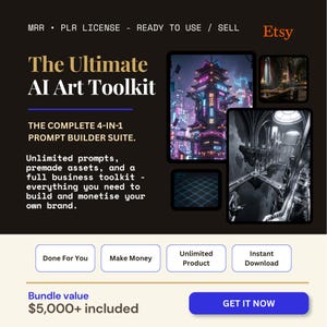 AI Art Toolkit-paket | 4 promptgeneratorer | Midjourney-paket | Väggkonst Clipart-bakgrund | Webbapp