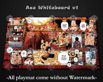 Ace Whitebeard One Piece Playmat, Fire Fist Marineford Regretless Gaming Mat 24x14"