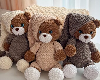 Cadeau personnalisé ours en peluche au crochet, ours en peluche fait main, cadeau de baby shower, cadeau nouveau-né, cadeau neutre pour bébé, souvenir de bébé