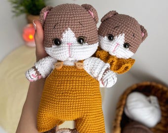 Ensemble de chat au crochet fait main, cadeau souvenir pour bébé, jouets au crochet en coton amigurumi,