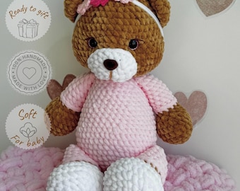 Ours en peluche et couverture au crochet personnalisés | Coffret cadeau fait main pour bébé | Nouveau-né , Cadeau baby shower