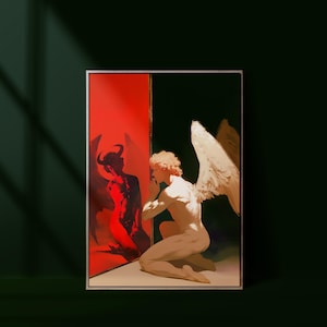 The Choice – Angel and Demon Duality Wall Art Print, Good vs Evil Mythology Poster