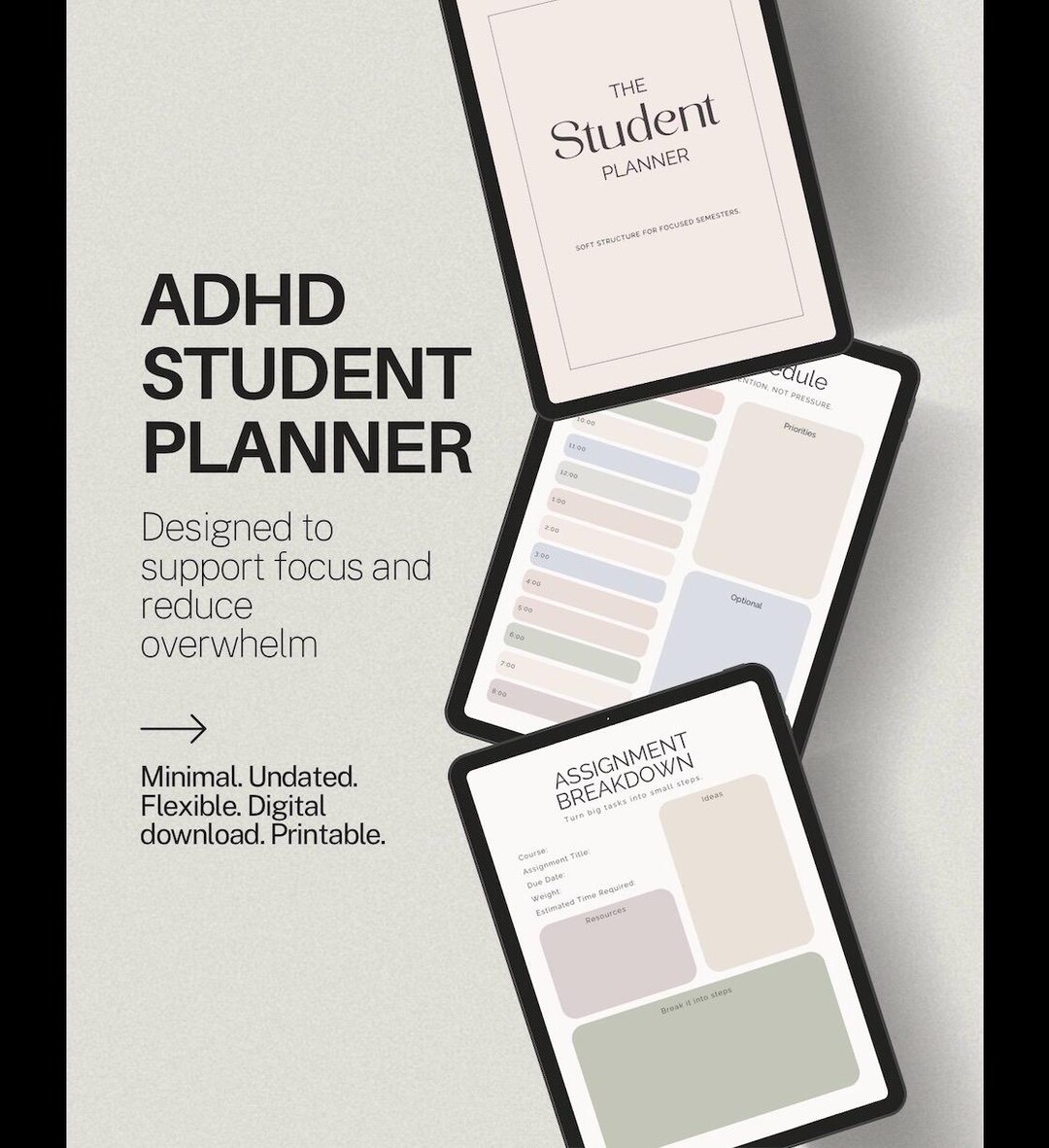 ADHD Student Planner Printable | Study Planner for Focus & Executive ...