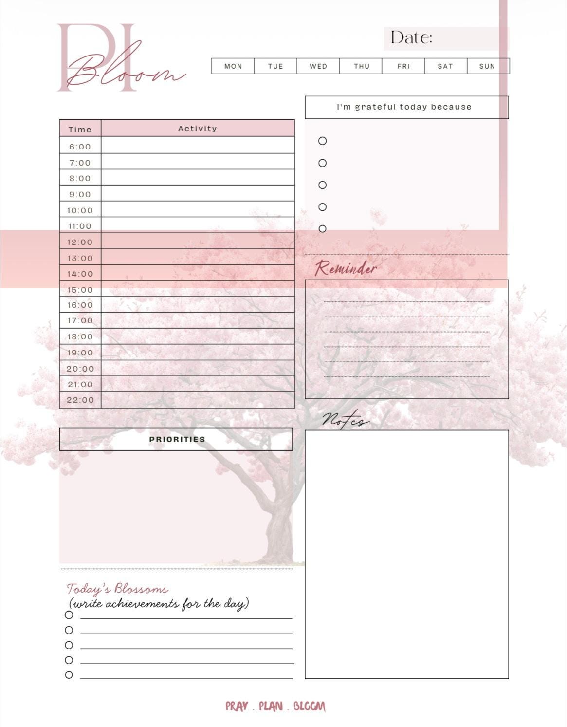 Undated Weekly Planner Printable | Pink Weekly Planner | Full Year ...