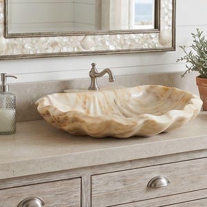 Calacatta Gold Seashell Vessel Sink – Scallop Bathroom Marble Vanity Basin