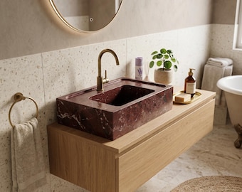 Handgefertigte Rosso Levanto Marmor Waschbecken