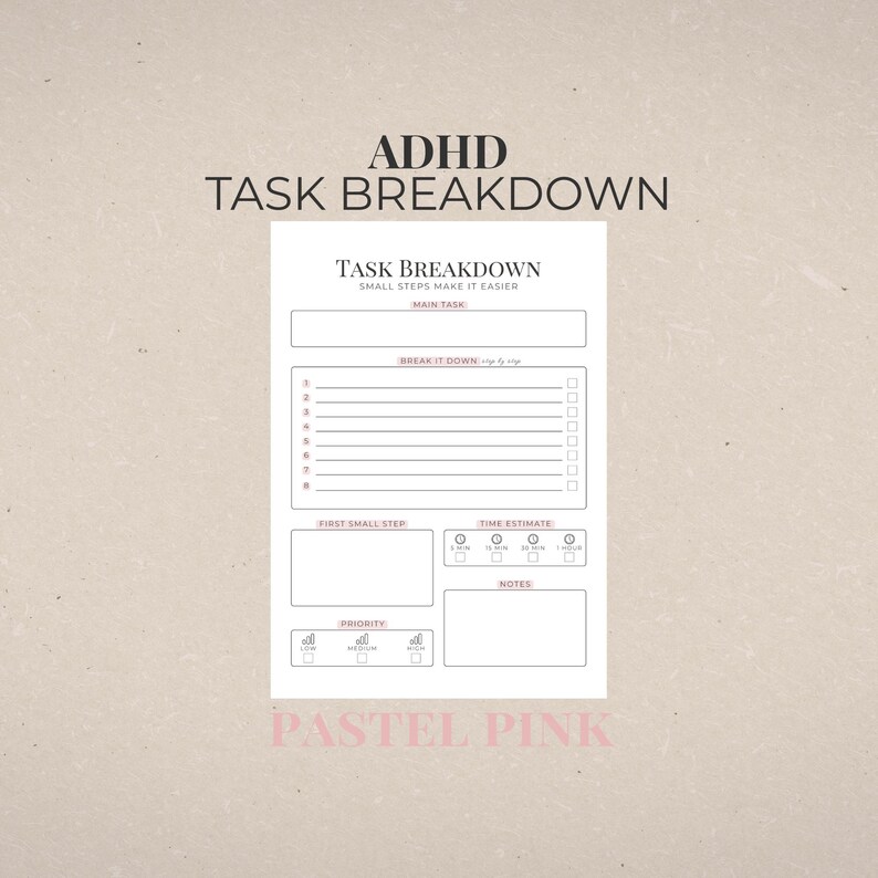 Task Breakdown Planner Printable PDF, ADHD Focus Planner, Simple Step ...