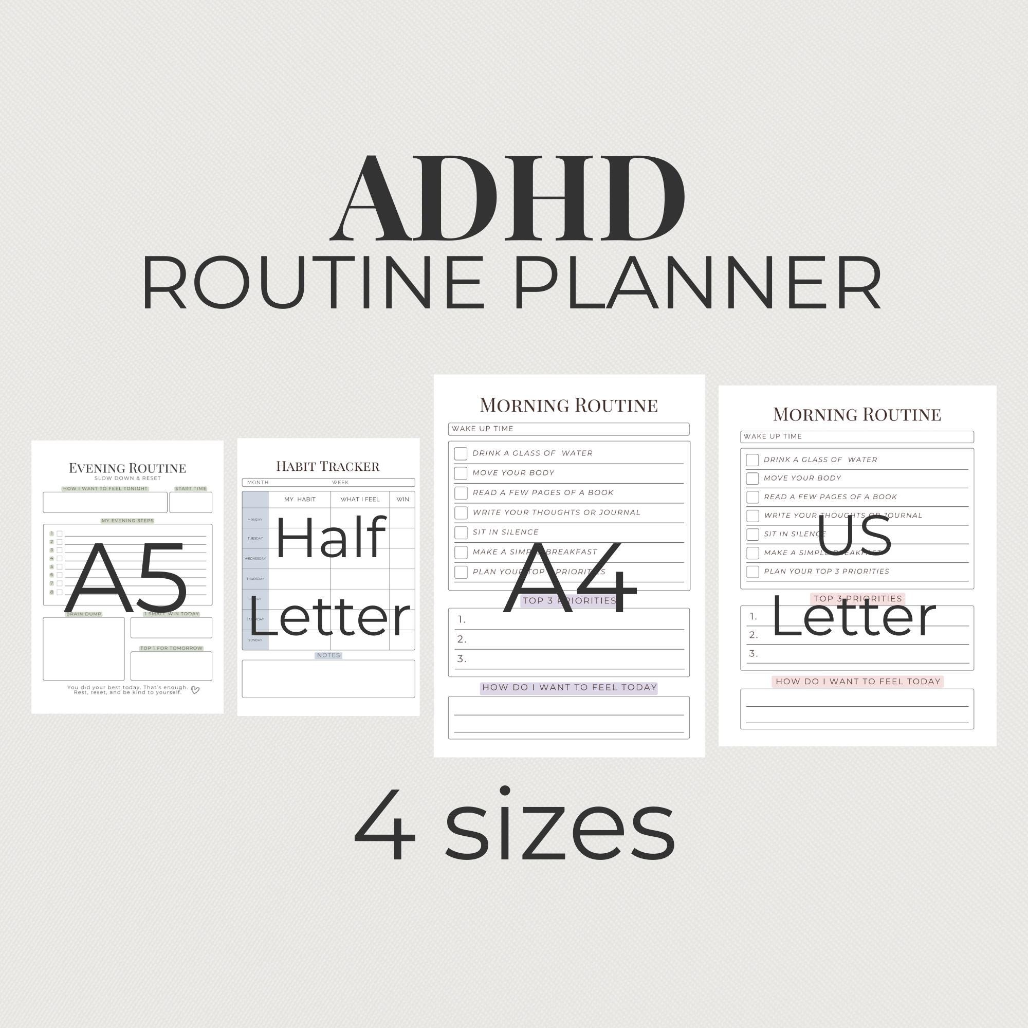 ADHD Routine Planner Bundle Printable PDF, Morning Evening Routine ...