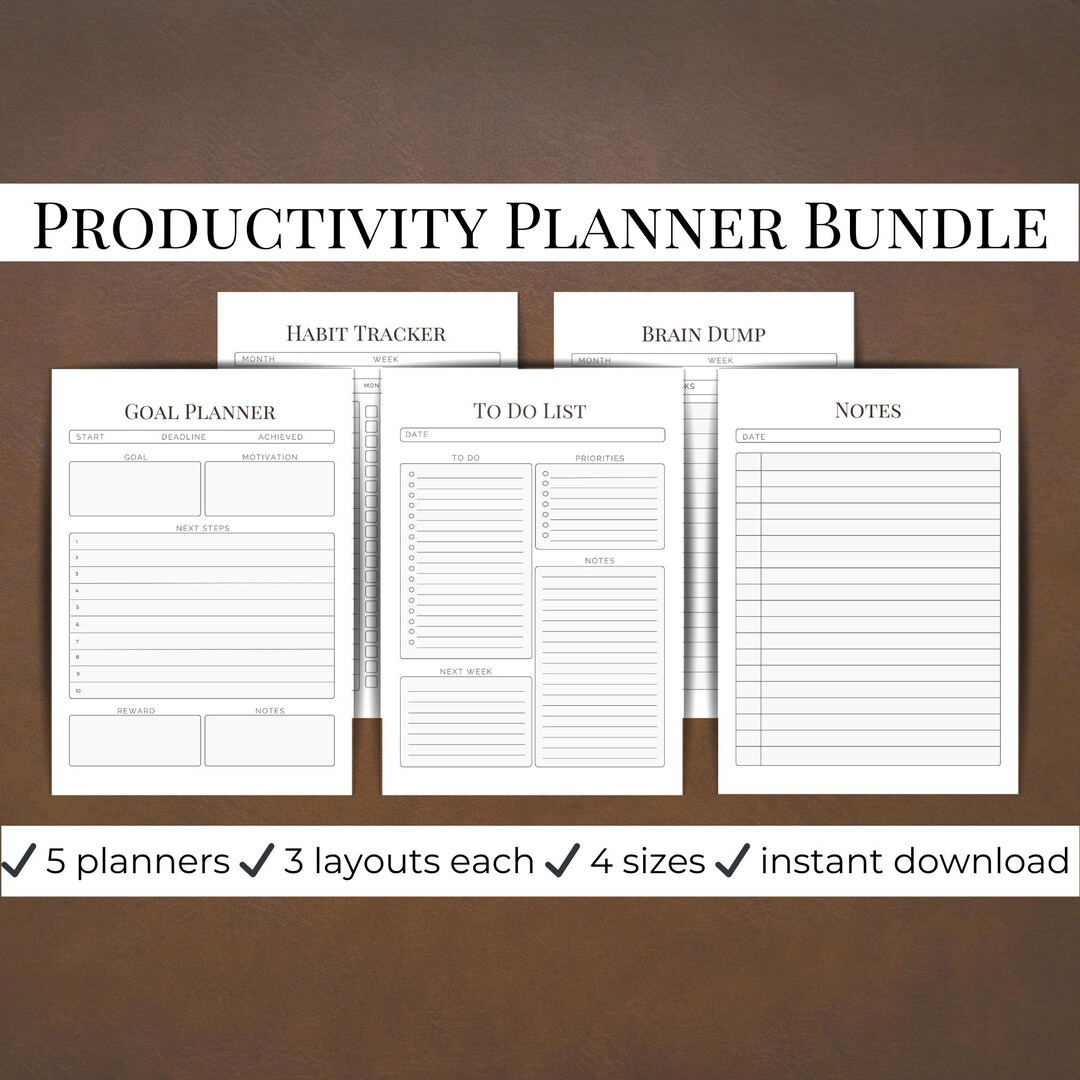 Productivity Planner Bundle | Goal Planner | Habit Tracker | Brain Dump ...
