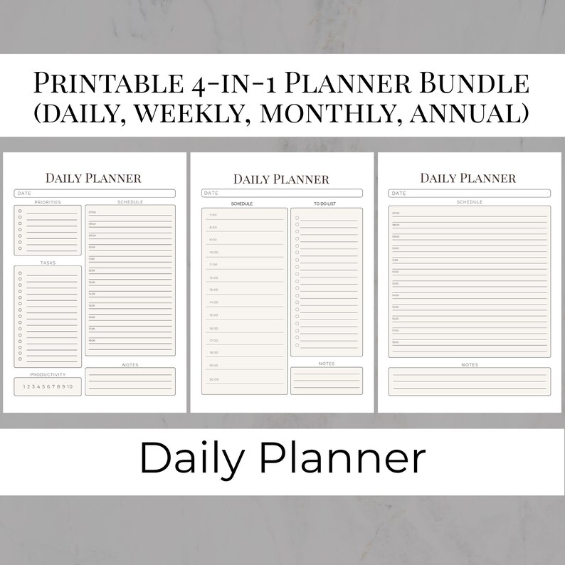 Printable Beige 4-in-1 Planner Bundle | Daily Weekly Monthly Annual ...