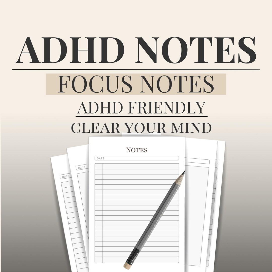 ADHD Notes Printable PDF, Simple Focus Notes Page, Minimalist Planner ...