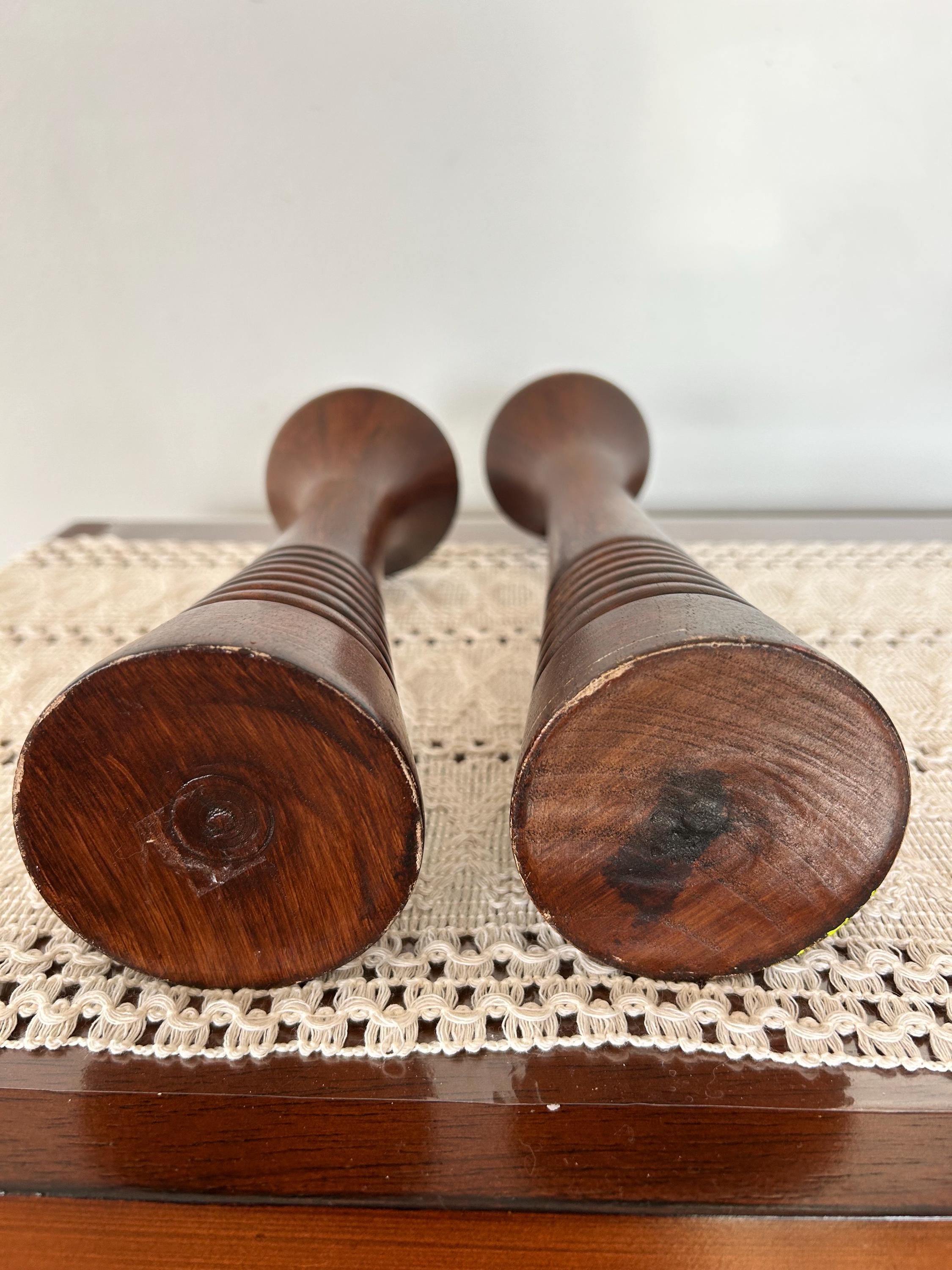 Vintage MCM Wood Candlestick Holders-pair of 2 Beehive Ribbed ...