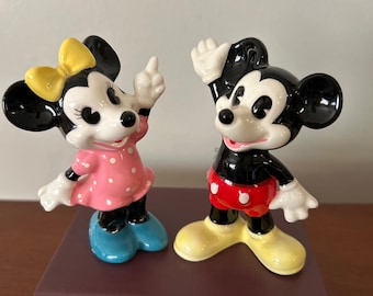 Vintage Mickey and Minnie Mouse Figurine Set - Waving Disney Decor