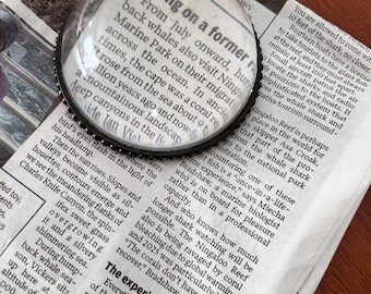 Vintage Brass Beaded Glass Dome Paperweight Magnifier - Classic Library Desk Decor