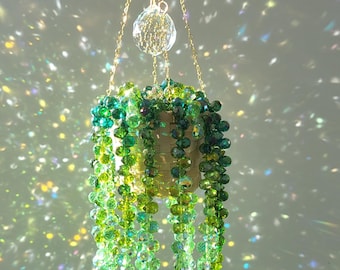 Handmade glass bead suncatcher plant with over 400 beads, window decoration, suncatcher, succulent, hanging plant