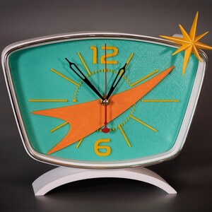 Start-61 Space Age bureauklok - Turquoise, oranje, geel retro design