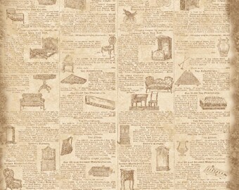 Vintage Catalog Paper | Antique Ephemera Scrapbook Sheets (15 Sheets)