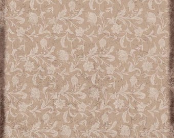 Tan Swirly Floral Scrapbook Paper, Vintage Card Making, Junk Journals (15 Sheets)