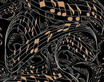 Black Gold Musical Notes Scrapbook Paper – 12x12 Craft Sheets (15 Pack)