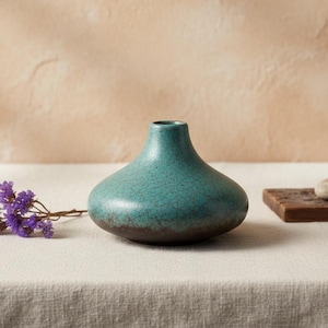 Crackle Glaze Vase | Teal Ceramic Pottery | Modern Minimalist Decor