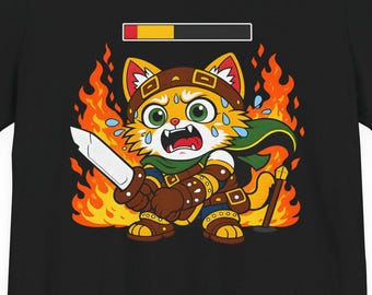 Cute Warrior Cat Shirt, Funny RPG Cat Design, DnD Cat Fighter Tee, Fantasy Gamer Shirt, Chibi Cat Warrior, Nerd Gift, RPG Character T-Shirt