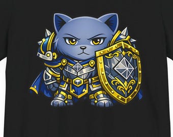 Blue Knight Cat Shirt, Cute Fantasy Cat T-Shirt, RPG Gamer Tee, DnD Fantasy Shirt, Medieval Warrior Cat, Bella Canvas 3001 Unisex Tee