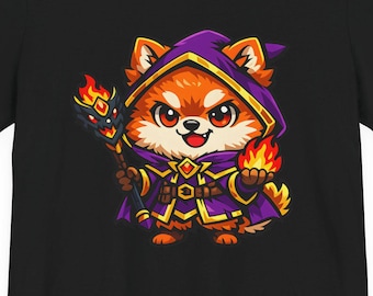 Cute Fire Mage Dog Shirt, Pyromancer Puppy Tee, Fantasy RPG Dog T-Shirt, DnD Sorcerer Pet, Chibi Wizard Dog Gift for Gamers