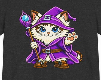 Wizard Cat Shirt, Fantasy Mage Cat T-Shirt, Cute RPG Wizard Kitty Tee, DnD Gift for Gamers, Arcane Magic Cat Lover Shirt