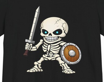 Cute Skeleton Warrior Shirt, Chibi Undead Knight Tee, Dark Fantasy RPG Shirt, DnD Skeleton Fighter Gift, Gothic Fantasy Gamer Shirt
