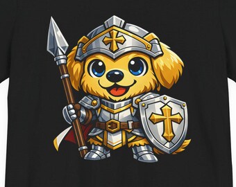 Paladin Dog Shirt, Cute Fantasy Knight Dog Tee, DnD RPG Class Shirt, Chibi Warrior Dog, Tabletop Gaming Gift, Medieval Fantasy T-Shirt