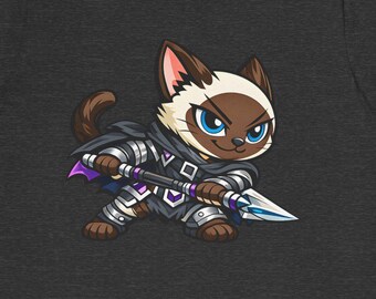 Rogue Cat T-Shirt – Cute DnD Assassin Kitten Shirt, Fantasy RPG Siamese Cat Tee, Tabletop Gamer Gift