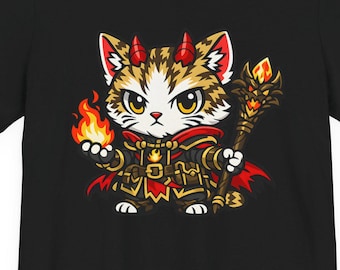Pyromancer Cat Shirt – Fire Mage Fantasy RPG T-Shirt, Cute DnD Wizard Kitty, Tabletop Gamer Gift, Medieval Magic Graphic Tee