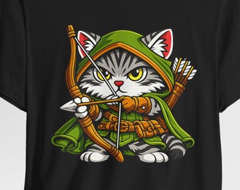 Ranger Cat Shirt, Fantasy Archer Cat T-Shirt, RPG Tabby Cat Graphic Tee, DnD Inspired Gamer Gift