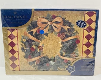 4 Sealed Vtg Pimpernel Premier Cork Table Place Mat Wreath Check Christmas