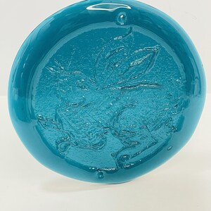 Vintage Blenko Myers 1960's Art Glass Suncatcher Peacock  Rabbit Hare 8.5 in