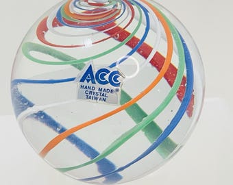 Vintage ACC Crystal Clear Paperweight Color Swirl Taiwan