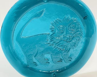 Blenko Myers 1965 Art Glass Suncatcher Peacock  Lion Leo 8.5 in