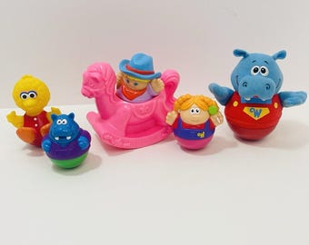 Vtg Playskool Weeble Wobbles Pink Rocking Horse Hippo Big Bird Lot of 6