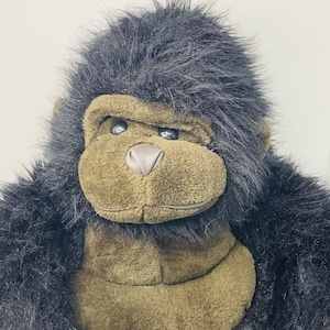 Cuddle Wit Vtg Plush Furry Gorilla Ape Monkey Black Brown Vinyl Nose 23" Animal