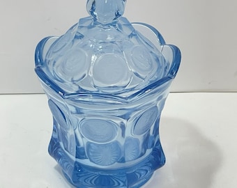 VTG Fostoria Ice Blue Coin Glass Covered Candy Dish  Jar Lid 7"
