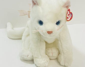 1999 TY Beanie Buddy FLIP Cat White 12" Plush Stuffed Animal Pink Bow Vintage