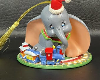 Grolier Disney Early Moments Dumbo Porcelain Christmas Ornament w/ Train
